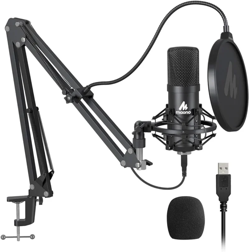 MAONO AU-A04 USB Microphone Combo Setup, Plug & Play USB Cardioid Podcast Condenser Microphone